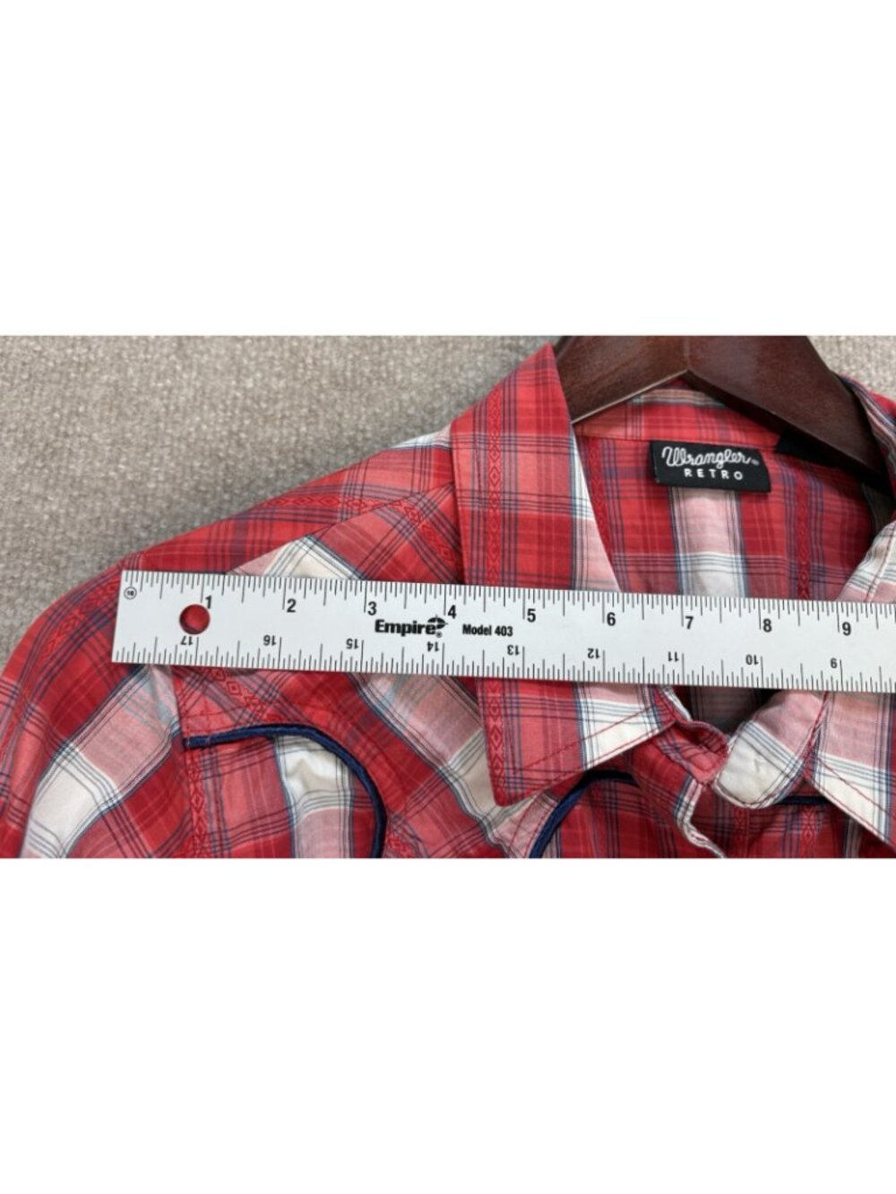 Vtg Wrangler Retro Men's Large Shirt Plaid Western Snap Pearl Cowboy Red White - Picture 9 of 16